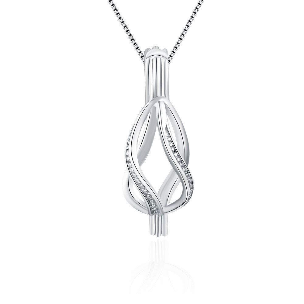 7240 Sterling Silver Cage Pendant , Twisted Waterdrop Design, Pearl Jewelry